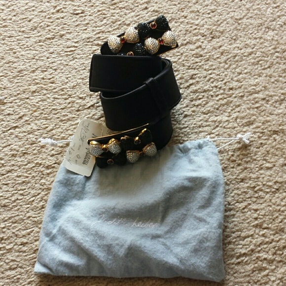 Judith Leiber Satin Belt w/ Rhinestone Bow Ties